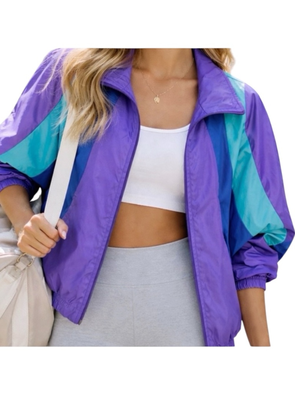 Vintage Nike 90s Colorblock Cropped Windbreaker Purple Teal Size Small